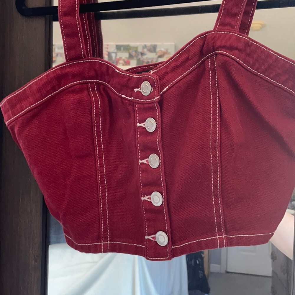 Red denim crop top